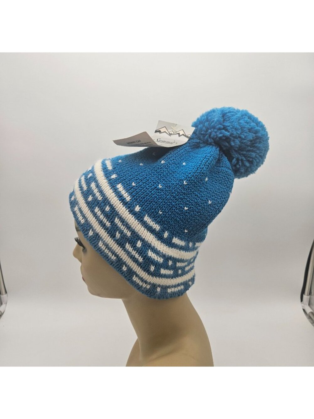 Summit by Wigwam Beanie Snow Blue Pom Pom Wool Hat NOS